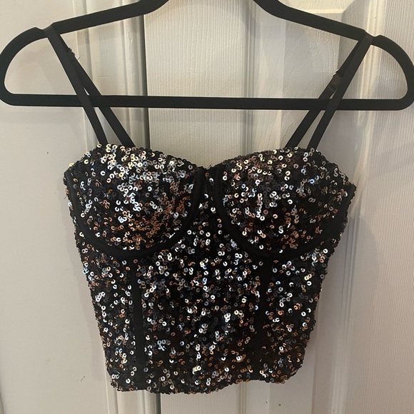Eclipse Tops - Black Sequin Bustier Top
